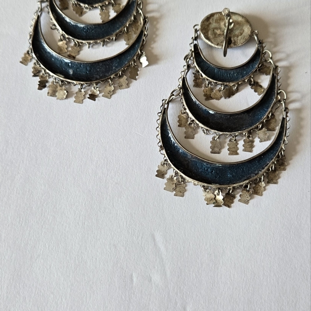 Persian Antique Earrings Sterling Chandellier Clip On Enamel - Picture 10 of 12